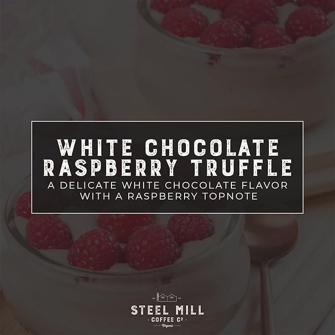 Steel Mill Coffee Co. White Chocolate Raspberry Truffle Flavored Coffee - Ground Coffee, Regular, Medium Roast, 100% Arabica Beans, Vegan, Gluten-Free, Sugar-Free, 12 oz Bag