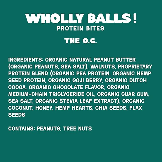 Wholly Balls Protein Bites – Healthy Plant-Based Snack | High Protein, Low Sugar, Gluten-Free Energy Balls (Pack of 3, O.G)