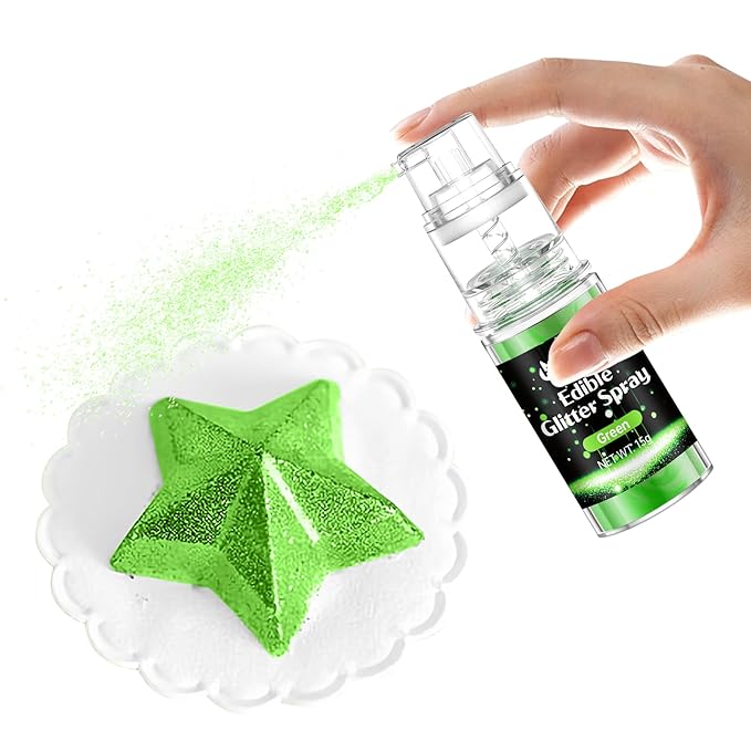 Green Edible Glitter Spray - 15g Edible Green Glitter for Cakes Food Grade Metallic Shimmer Powder Cake Spray for Cookie Decorating Chocolate Strawberry