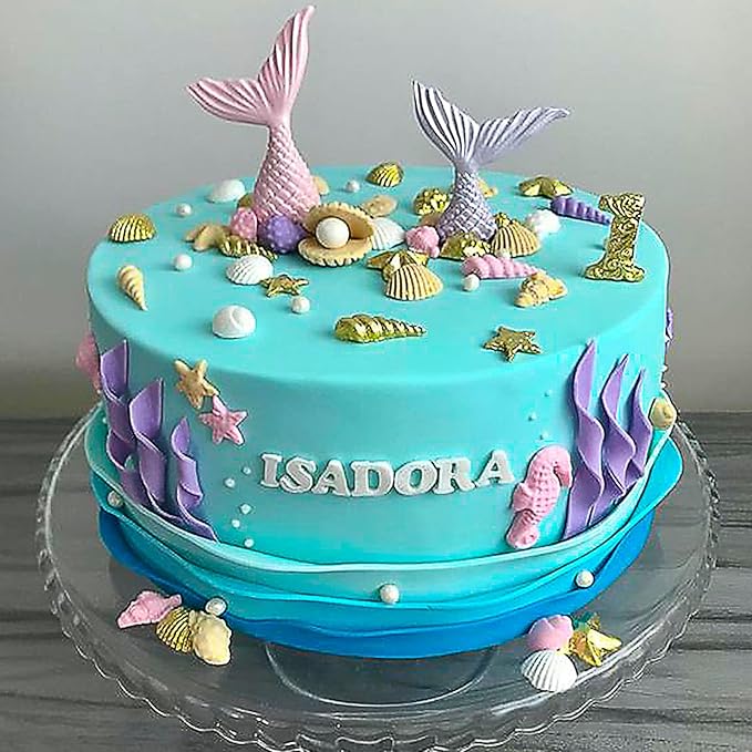 MEMOVAN Marine Theme Silicone Fondant Mold 4pcs Under the Sea Cake Mold Hippocampus Seaweed Sea Fish Crab Coral Conch Sea Shell Silicone Chocolate Mold for DIY Ocean Theme Cake Cookie Chocolate Candy