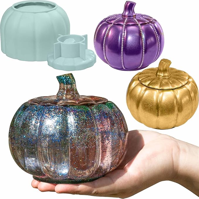 Pumpkin Jar Resin Mold Large, Jar Mold Halloween Epoxy Resin Molds, Pumpkin Silicone Molds, Autumn, Halloween Decor, Jewelry Trinket Container, Christmas Decor (5 Inch)