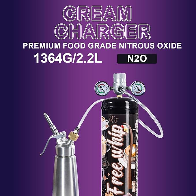 1364g Whipped Cream Charger 2.2L Whip Cream Charger Cartridges Whip Cream Charger Cylinder Food Grade Original Flavor (99.99% purity gas) 4-Pack