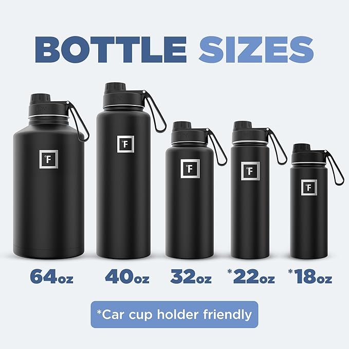 IRON °FLASK Camping & Hiking Hydration Flask with 3 Lids - Stainless Steel, Double Walled & Vacuum Insulated Water Bottle - Leak Proof & BPA Free (Dark Rainbow, Spout - 40 oz)