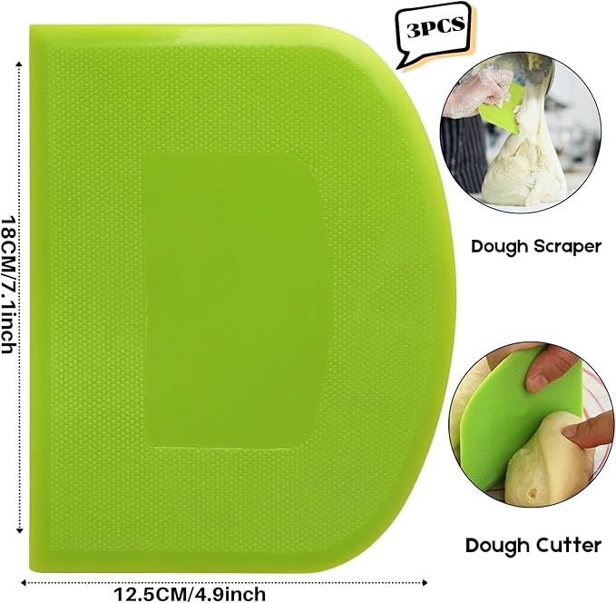 SURDOCA Dough Scraper - 3P 7.1x4.9" Plastic Flexible Bowl Scraper, Sharp Edge & Angles Cake Scraper. Non-Slip Bakeware Decorating Tools Sculpting & Modeling Tools - Blue+Yellow+Blue