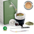 Premium Argentina-Uruguay Yerba Mate Cup and Bombilla Set, Organic Gourd Tea Mug with Steel Straw (Bombilla) and Cleaning Brush, Handcrafted for Loose Leaf Yerba Mate Tea - Imperial Version