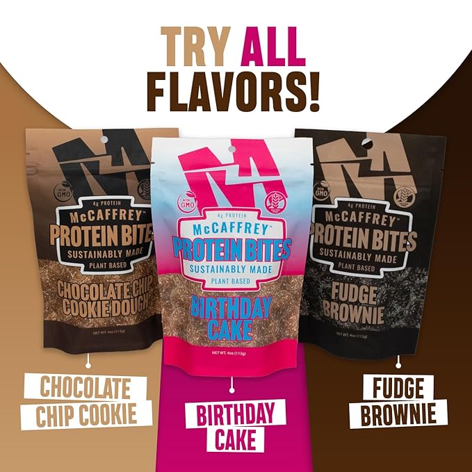 McCaffrey Protein Bites – Fudge Brownie Flavor – 6 Multi-Serving 4oz Bags – 4g of Protein per Serving – Gluten-Free, Vegan, High Fiber Energy Snack for Active Families