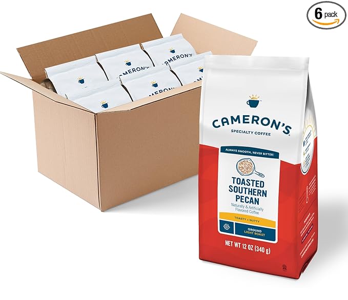 Cameron's Coffee Roasted Ground Coffee Bag, Flavored, Toasted Southern Pecan, 12 Ounce (Pack of 6)