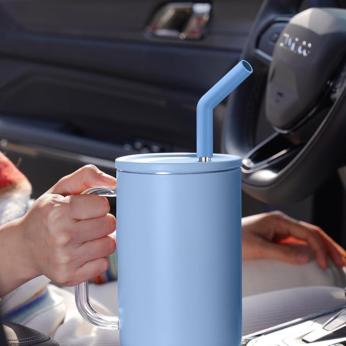 Tomorotec 6-Pack Reusable Stainless-Steel Straws with Silicone Tips, 3 Sizes Compatible with Stanley Tumblers 40OZ 30OZ 20OZ 14OZ, Dishwasher Safe, Includes 2 Cleaning Brushes (Ocean Gradient)