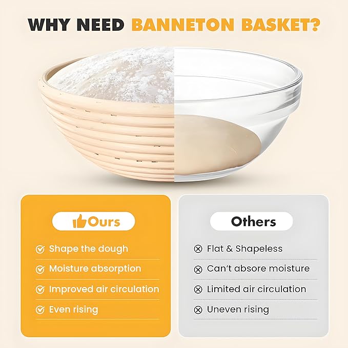 Sourdough Starter Kit, 10" Oval Banneton Sourdough Bread Baking Supplies with Bread Scoring Lame, Scrapers, Dough Whisk, Sour dough Bread Proofing Basket Tools for Fermentation