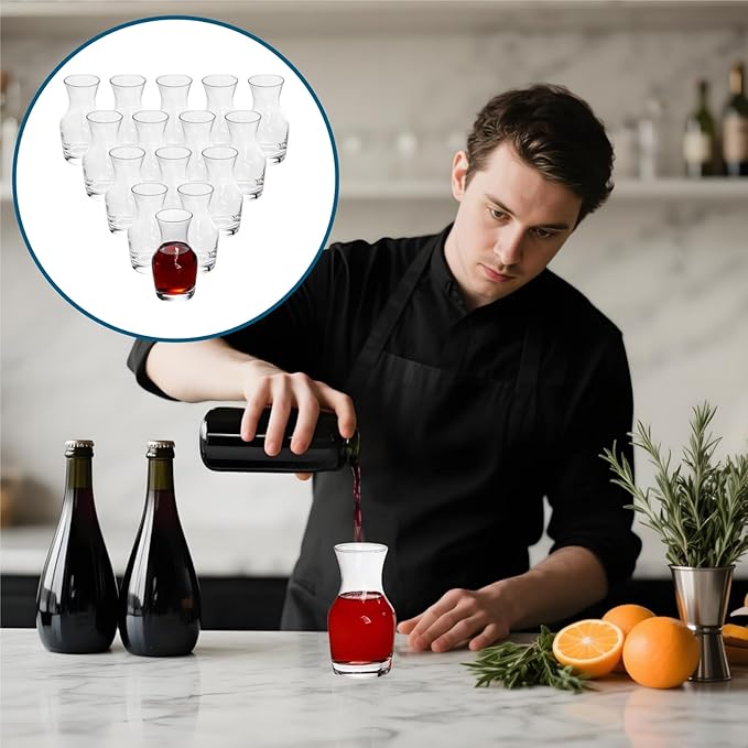 Set of 12 Wine Carafe Glass, 6 Oz Single Serving Mini Decanters for Individual Pours, Small Individual Carafes for Wine, Tasting, Champagne, Juice, Bars, Restaurants
