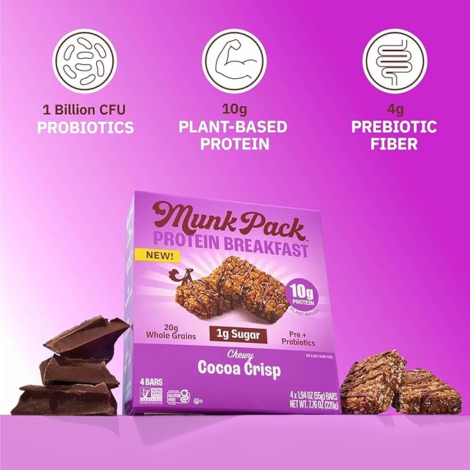 Munk Pack Sampler Pack Probiotic Protein Snack Bars | 10g Plant Protein, 1g Sugar, 6g Fiber |Diabetic-Friendly Ideal Breakfast Bars - On-the-Go Snacks, Gluten-Free, Non-GMO | 5 Count