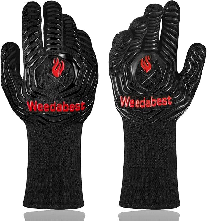 WEEDABEST Hot BBQ Gloves Heat Resistant Kitchen Oven Mitts Professional Long Heat Resistant Cooking Gloves for Grill,Grilling,Smoker,Barbeque,13.5 inch-Black