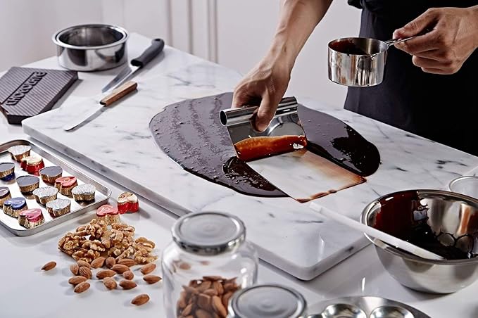 JEmarble Pastry Board 8x12 inch with Non-Slip Rubber Feets for Stability Perfect for Keep the Dough Cool and Chocolate Tempering(Premium Quality) White