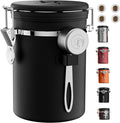 Coffee Gator Coffee Canister, 22oz Airtight Stainless Steel Kitchen Food Storage Container with Date Tracker, Valve, Scoop for Sugar, Grounds, Beans, Tea, Sugar, Cereal, Flour, Cookies Jars - Black