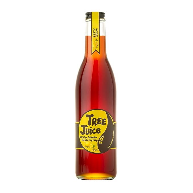 Tree Juice Zesty Lemon Pure Maple Syrup- All Natural, Non GMO, Vegan, Gluten Free, Vegetarian, Paleo (12 oz bottle)