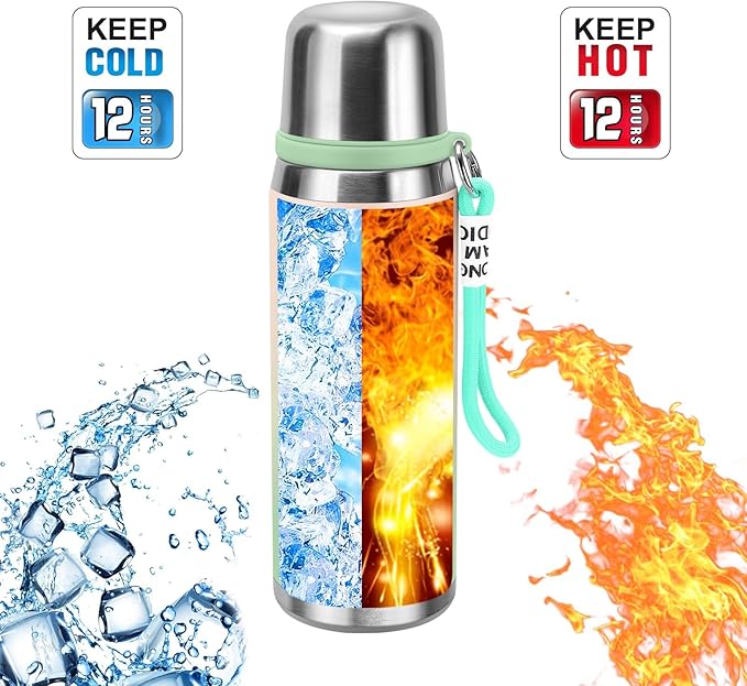 Stainless Steel thermo Bottles with cup 700ml/23.7oz Vacuum Insulated Bottle for hot and cold coffee drink water thermo flask with cup.(Gradient Green,700ml)