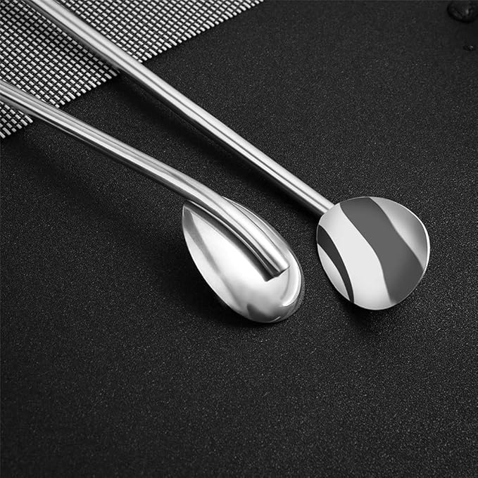 8Pcs Stainless Steel Straws Spoons, Reusable Metall Straws Spoon with 2 Cleaning Brushes,2 in 1 Snow Cone Straws Drinking Reusable Stainless Steel Ice Tea Long Spoons Straws for Cocktail Milkshake