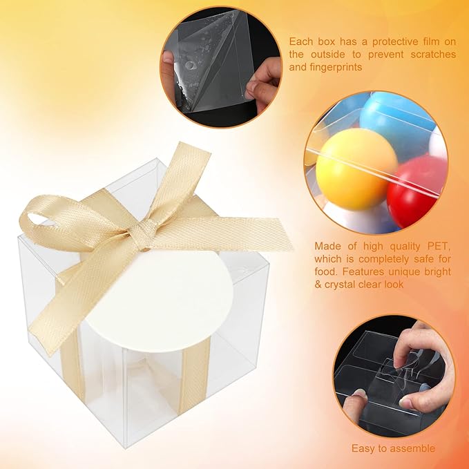 COTOPHER 60 Pcs Clear Boxes for Favors, 3x3x3 Inches Clear Gift Boxes PET Material Party Favor Boxes Plastic Small Gift Boxes with Lids, Candy Boxes for Wedding Favors Baby Shower