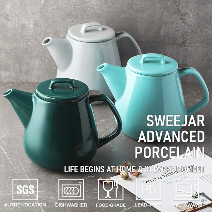 Sweejar 40oz Tea pot with Removable Stainless Steel Infuser,Dishwasher Safe Tea Pots for Loose Tea,Tea Pots with Infuser for Chrismas Women Gift (Gray)