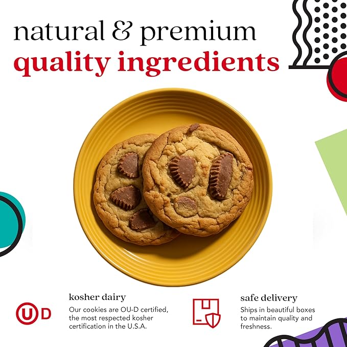David's Cookies Peanut Butter Chunk Fresh-Baked Decadent Cookie Gift Basket Tin — Luscious Large Peanut Butter Cookies With No Added Preservatives — All-Natural Cookies — Ideal Gift for Corporate Birthday Fathers Mothers Day Get Well and Other Special ...