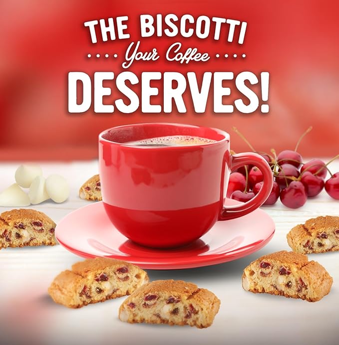 Cooper Street Twice-Baked Cherry White Chip Biscotti Cookies (16 oz) – Over 50 Biscotti Cookies per Bag Loaded with Real Fruit, Traditional Italian Style Snacks - Dairy, Peanut & Soy Free, Kosher
