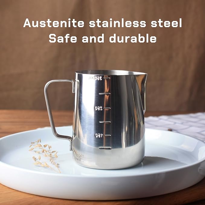 Milk Frothing Pitcher Steaming Pitchers Stainless Steel Milk/Coffee/Latte/Cappuccino Steam Pitchers Milk Jug Cup (350ml/12oz Single)