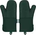 Beneno Kitchen Oven Mitts 2-Pack Heat Resistant to 500°F with Non-Slip Silicone Grip, Extra Long 14.3" Forearm Protection, Soft Quilted Cotton Terry Lining, Ideal for Cooking, Baking, Grilling, Green