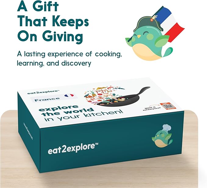 eat2explore Cooking Kits for Kids – Interactive & Educational Kids Cooking Sets Real for Ages 5 and Up,3 Recipe Cards & Global Ingredients – Fun Gift for Young Chefs (France Edition)