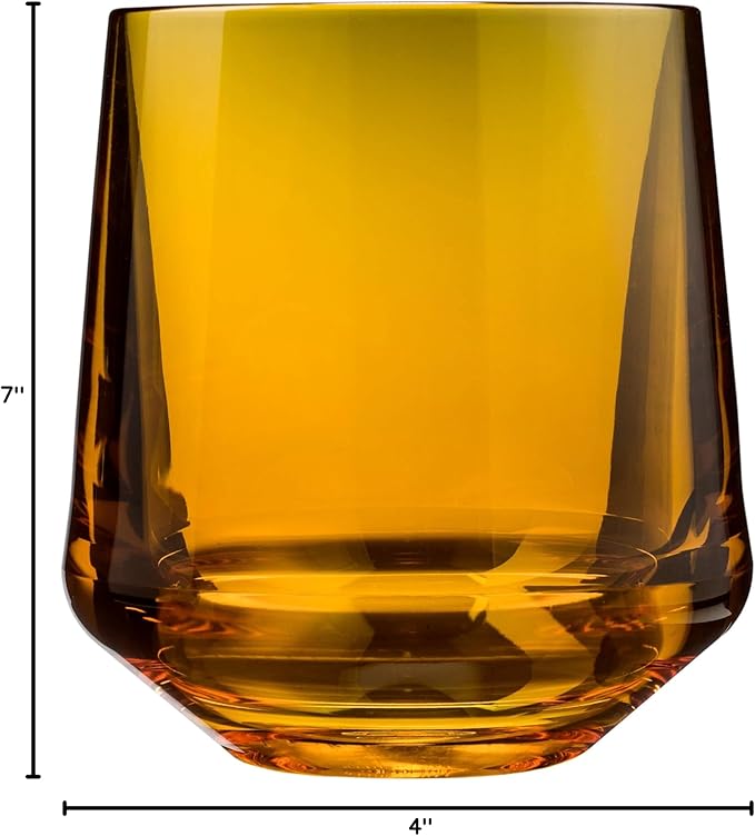 Drinique Unbreakable Stemless Wine Glasses (Set of 4) 12oz Tritan Plastic Stemless Glassware for Indoor or Outdoor Use - Amber