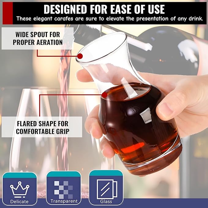 Set of 12 Wine Carafe Glass, 6 Oz Single Serving Mini Decanters for Individual Pours, Small Individual Carafes for Wine, Tasting, Champagne, Juice, Bars, Restaurants