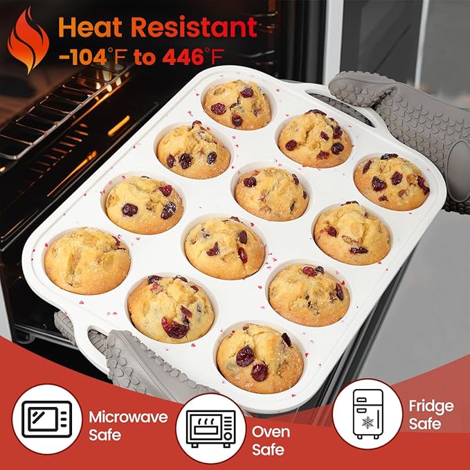 CAKETIME Silicone Muffin Pans for Baking, Metal Reinforced Frame Regular 24 Cups & Mini 12 Cups Cupcake Pan Nonstick Muffin Pan for Homemade Baking Easy to Handle