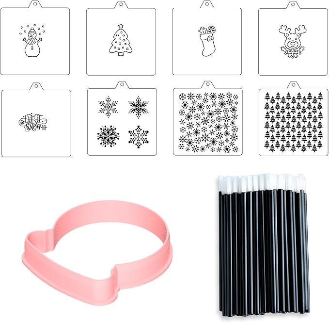 Cookie Cutter and Stencil Set Bundle Kit PYO Cookies Paint Your Own Diy Bakery Fondant Sugar Happy Birthday Wedding Baby Candle Kids Painting Coloring Pages Comb (Winter)