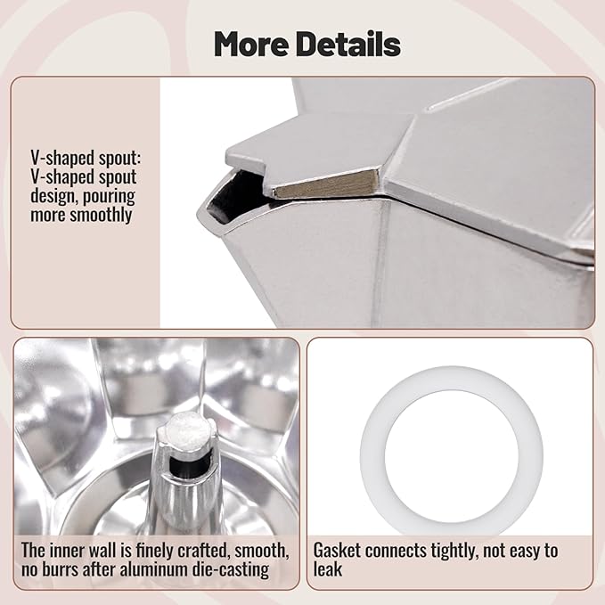 3 Cup Aluminum Moka Pot Classic Stovetop Espresso Coffee Maker 150ml 5oz Coffeemaker Percolator Mocha Pot Greca Coffee Maker Cafe Makers for Italian and Cuban Café Brewing Silver