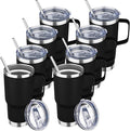 20 oz Tumbler with Handle Stainless Steel Insulated Coffee Mug Tumbler with Lid and Straw Double Wall Vacuum Insulated Coffee Mug Leak Proof Travel Mug Tumbler for Hot and Cold Drink (Black,8pack)