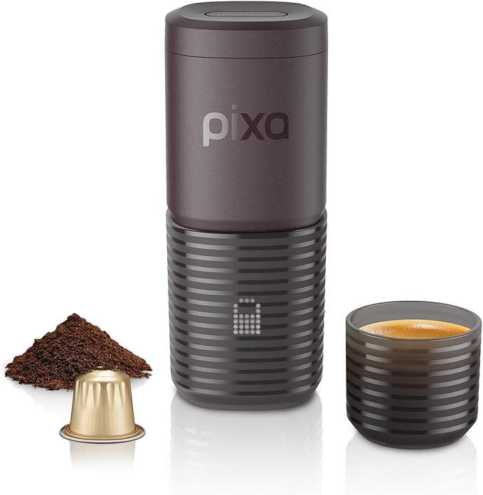 WACACO PIXAPRESSO, Coffee Machine Electric & Portable, With 4 Coffee Types & Fast Heat-Up, 3* 3000mAh Battery Up to 5 Cups, 20 Bar Portable Espresso Maker For Ground Coffee & NS Capsule, Dark Burgundy
