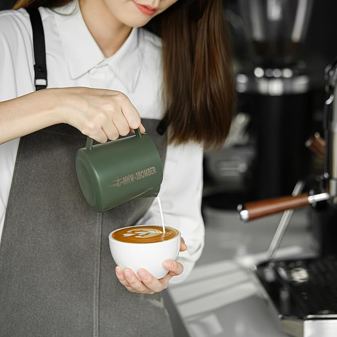 MHW-3BOMBER Milk Frothing Pitcher 16.9oz/500ml Espresso Steaming Pitcher Stainless Steel Frothing Cup Capuccino Latte Art Pitcher, Green P5029-OS