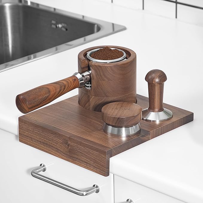 MOJAE 58.5mm Espresso Distributor, Espresso Distribution Tool, Coffee Distributor Adjustable Depth Espresso Leveler With Walnut Wood Handle, Fits for 58mm Portafilter
