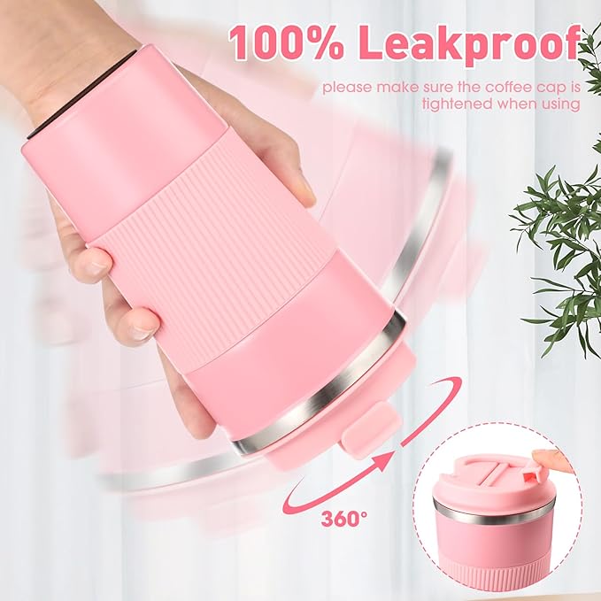 Sabary 4 Pack 16 oz Bulk Travel Coffee Mug with Lid Reusable Vacuum Insulated Coffee Tumbler Double Wall Thermal Stainless Steel Camping Tea Cup for Christmas Winter Drinks Employee Gift(Pink)