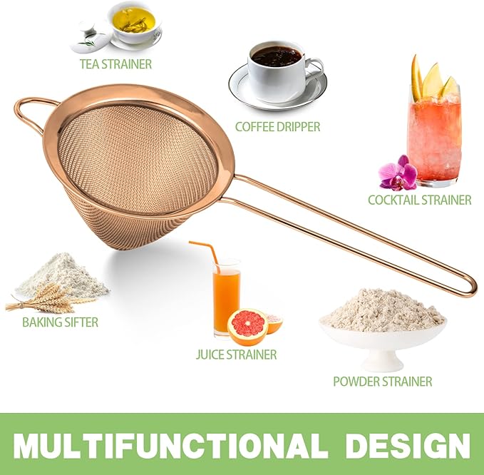 2 Pack Stainless Steel Small Food Strainer, Fine Mesh Sieve with Long Handle, Cocktail Strainer For Cocktails, Tea Herbs, Coffee & Drinks, Rust Proof & Great as Tea Strainer, 3.5inch