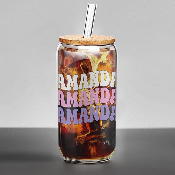 Personalized Tumbler with Name-Glass with Lids and Straws-18OZ Iced Coffee Cups with Lids, Cute Glass Cups, Mothers Day Birthday Gift for Women Her (TwsName)