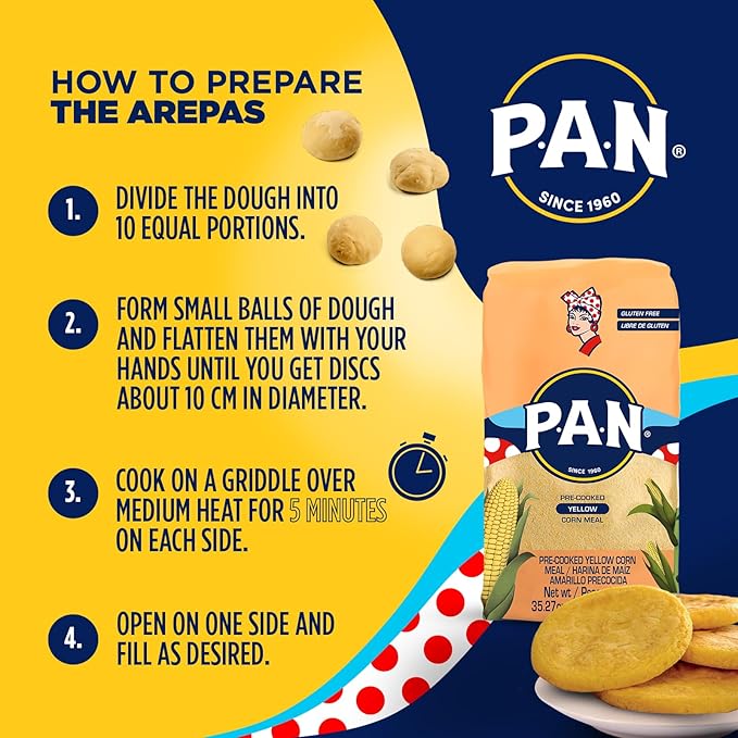 P.A.N. Yellow Corn Meal – Pre-cooked Gluten Free and Kosher Flour for Arepas (2.2 lb / Pack of 10)
