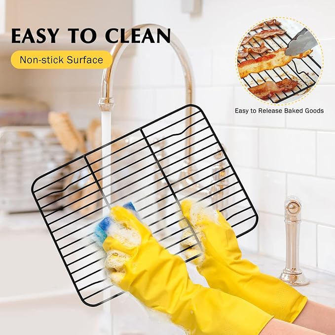 Small Baking Wire Rack Set of 2, E-far Non-stick Rack for Toaster Oven Cooking Roasting Broiling Grilling Meat Bacon, 8.7” x 6.2” Metal Bakeable Cooling Racks for Cookie Cake - Easy to Clean