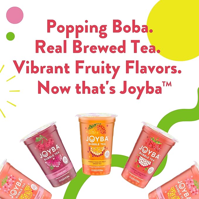 JOYBA Botanicals Sweet Peach Honeysuckle Bubble Tea, 4 Pack, 12 fl. oz. Cups