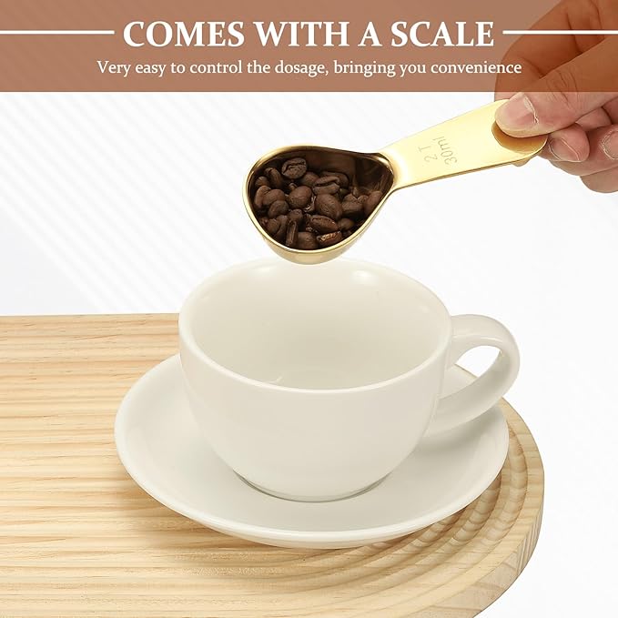 uxcell 2Pcs Stainless Steel Coffee Scoop, 30ml Short Handle Measuring Spoon for Ground Coffee Tea Sugar Kitchen Gifts, Rose Gold