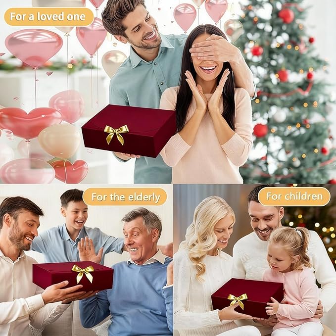 WLUSEAXI 15Pack Gift Boxes with Lids, 10.6x7.8x3.1 Inches Bridesmaid Proposal Box with Ribbon, Red Gift Boxes for Presents,Kraft Paper Boxes for Wedding Christmas Birthday Baby Shower Party