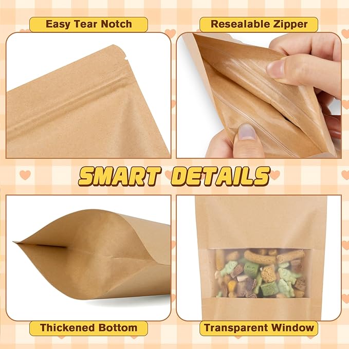 Jetmore-50pack-Smell-Proof-Bag, Zip Lock Pouches with Window, Resealable Bags for Small Business, Small Sealable Bags for Packaging Snack, Coffee, Spice, Candy, Trail Mix, Wax, Mylar Bags 3.5