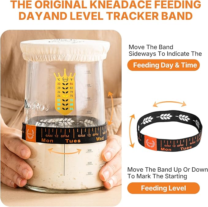 Pro Sourdough Starter Kit - 39 Oz Glass Sourdough Starter Jar (With Cloth Lid,Silicone Base,Scraper,Date Tracker,Temp Strip) - Sourdough Bread Baking Supplies For Sour Dough Bread Loaf (Red)
