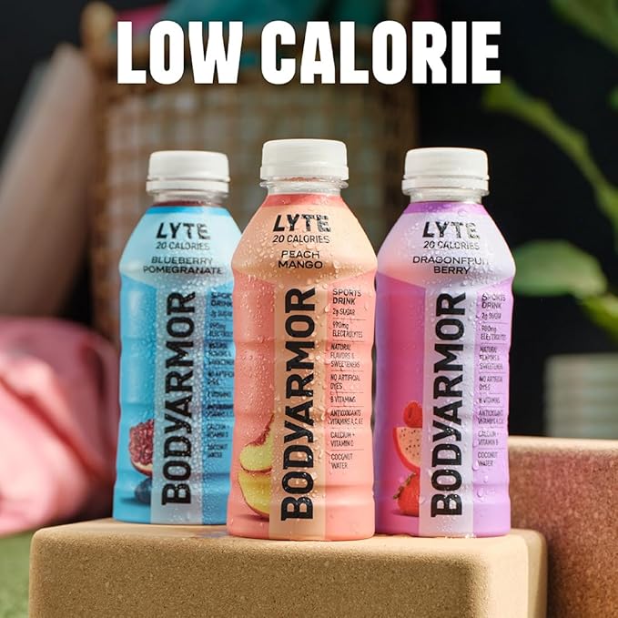 BODYARMOR LYTE Sports Drink Low-Calorie Sports Beverage, Peach Mango, Coconut Water Hydration, Natural Flavors With Vitamins, Potassium-Packed Electrolytes, Perfect For Athletes, 20Fl Oz (Pack of 6)