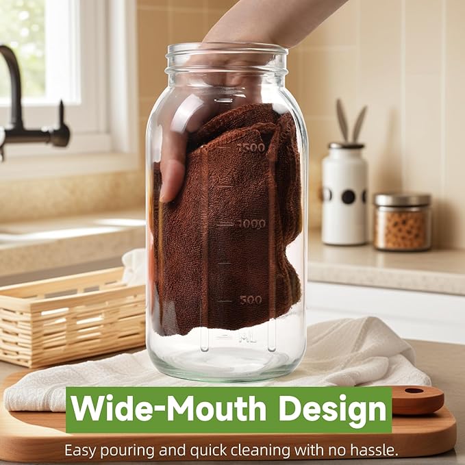 2-Pack 64oz Glass Mason Jar Pitchers with Leak-Proof Lids and Handles – Wide Mouth Design for Sun Tea, Cold Brew, Lemonade, Juice, Iced Tea, and Water