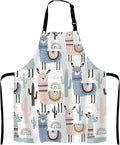 llama Kitchen Cooking BBQ Chef Apron, Cute Animal Alpaca with Cactus Apron for Men, Women - Dad Gifts, Gifts for Men - Birthday, Mothers Day Gifts for Mom, Wife, Husband, Brother, Friends